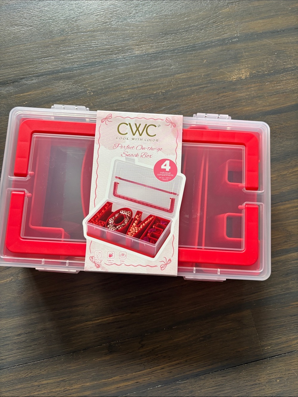 CWC Clear Snack Box with Red Compartments